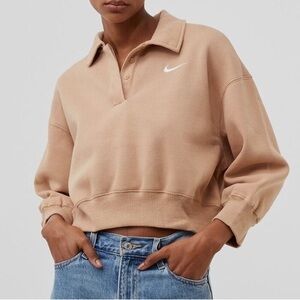 Nike Phoenix Fleece 3/4-sleeve crop polo sweatshirt
